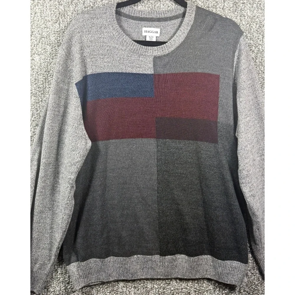 Haggar Mens Sweater Gray Crew Neck Long Sleeve Color Block Acrylic‎ Size XL